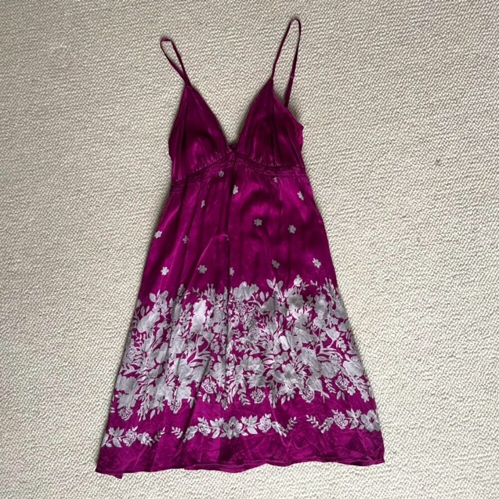 Purple and silver silk floral Y2K strappy slip dress mini dress Express Small